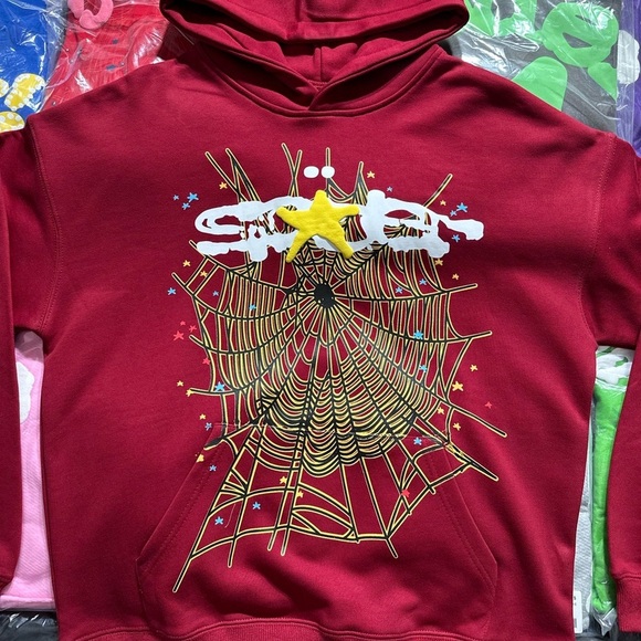 Sp5der Women Bold Red Graphic Hoodie - Picture 3 of 6